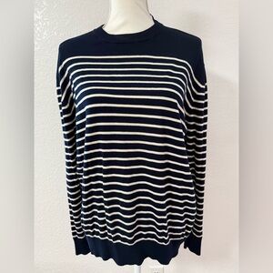 ZARA Navy and White Striped Women's Sweater zs XL